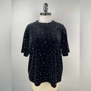 💚 2970. Velour Embellished Pearl Rhinestone Top